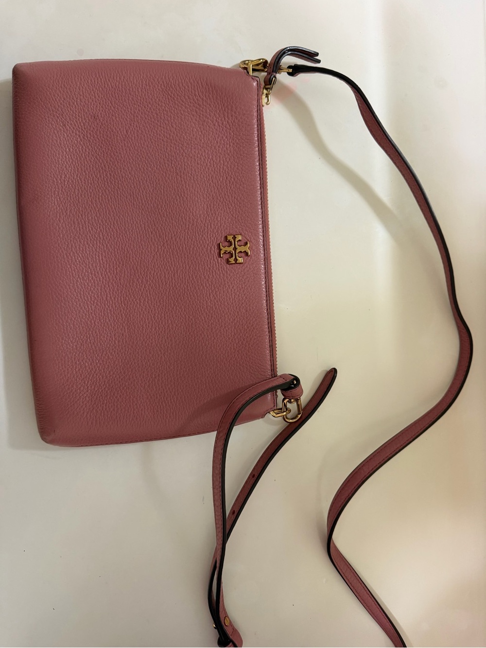 Tory Burch Dusty Rose Leather Crossbody with Gold Logo